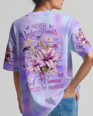 Christianartbag 3D T-Shirt For Women, Never Underestimate A Woman Fueled By Prayer Women's All Over Print Shirt, Christian Shirt, Faithful Fashion, 3D Printed Shirts for Christian Women