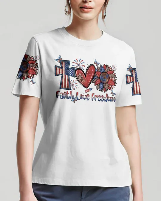 Christianartbag 3D T-Shirt For Women, She Loves Jesus and America Women's All Over Print Shirt, Christian Shirt, Faithful Fashion, 3D Printed Shirts for Christian Women