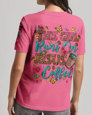 Christianartbag 3D T-Shirt For Women, This Girl Runs On Jesus And Coffee, Christian Shirt, Faithful Fashion, 3D Printed Shirts for Christian Women