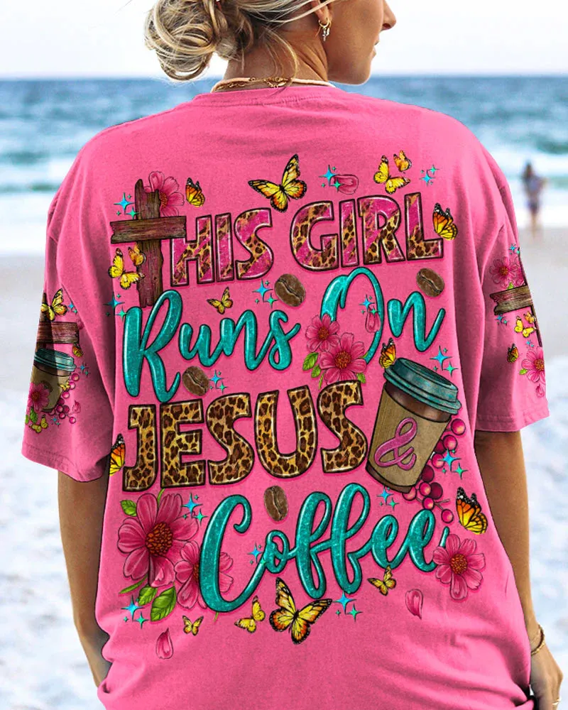 Christianartbag 3D T-Shirt For Women, This Girl Runs On Jesus And Coffee, Christian Shirt, Faithful Fashion, 3D Printed Shirts for Christian Women