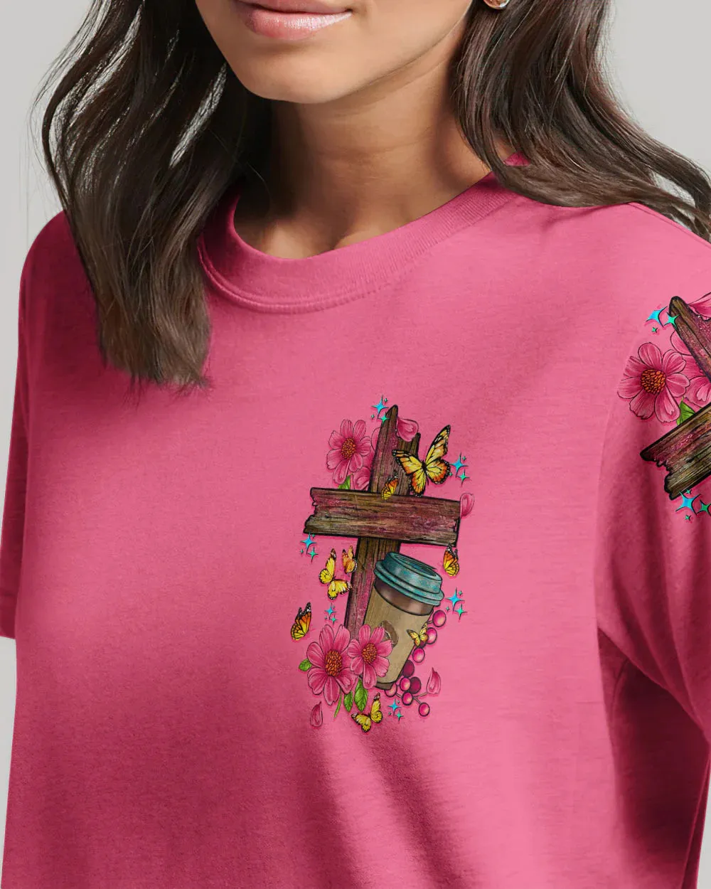 Christianartbag 3D T-Shirt For Women, This Girl Runs On Jesus And Coffee, Christian Shirt, Faithful Fashion, 3D Printed Shirts for Christian Women