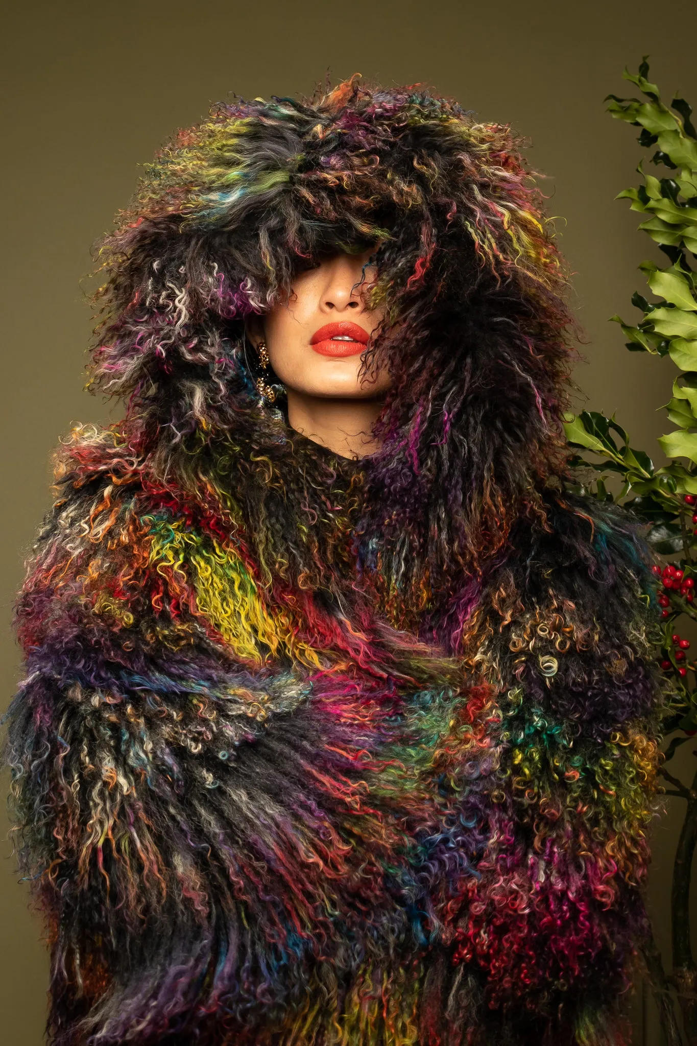 Chubby Rainbow Mongolian Fur Jacket