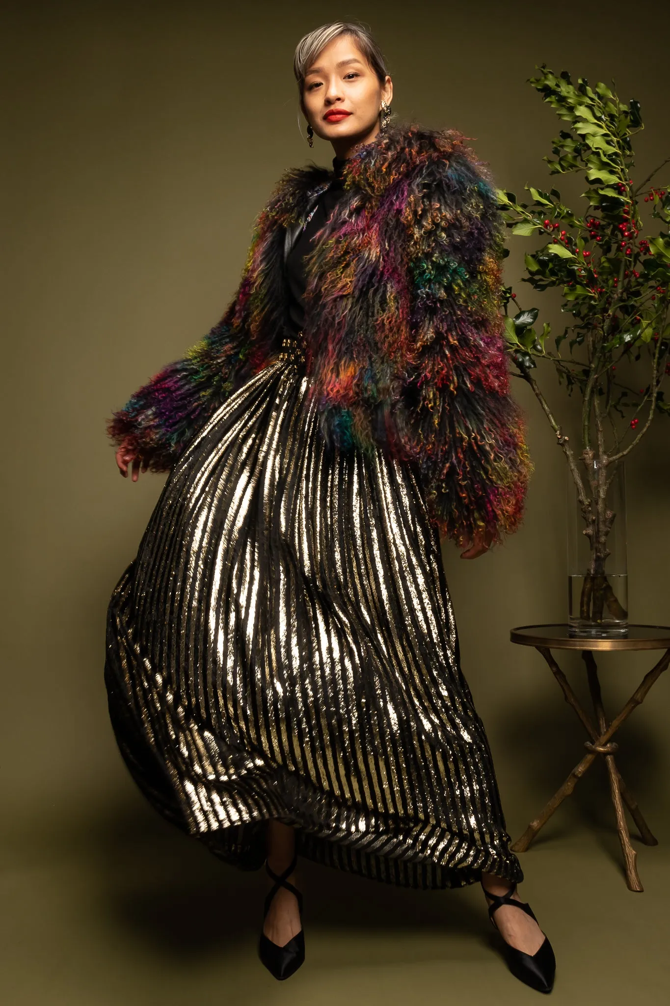 Chubby Rainbow Mongolian Fur Jacket