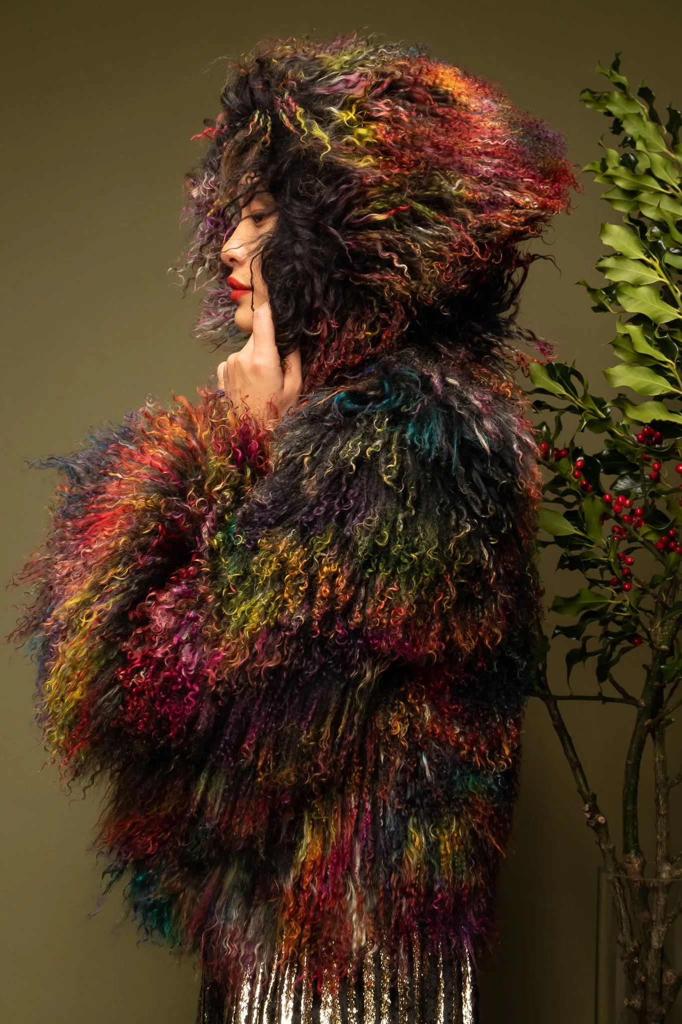 Chubby Rainbow Mongolian Fur Jacket