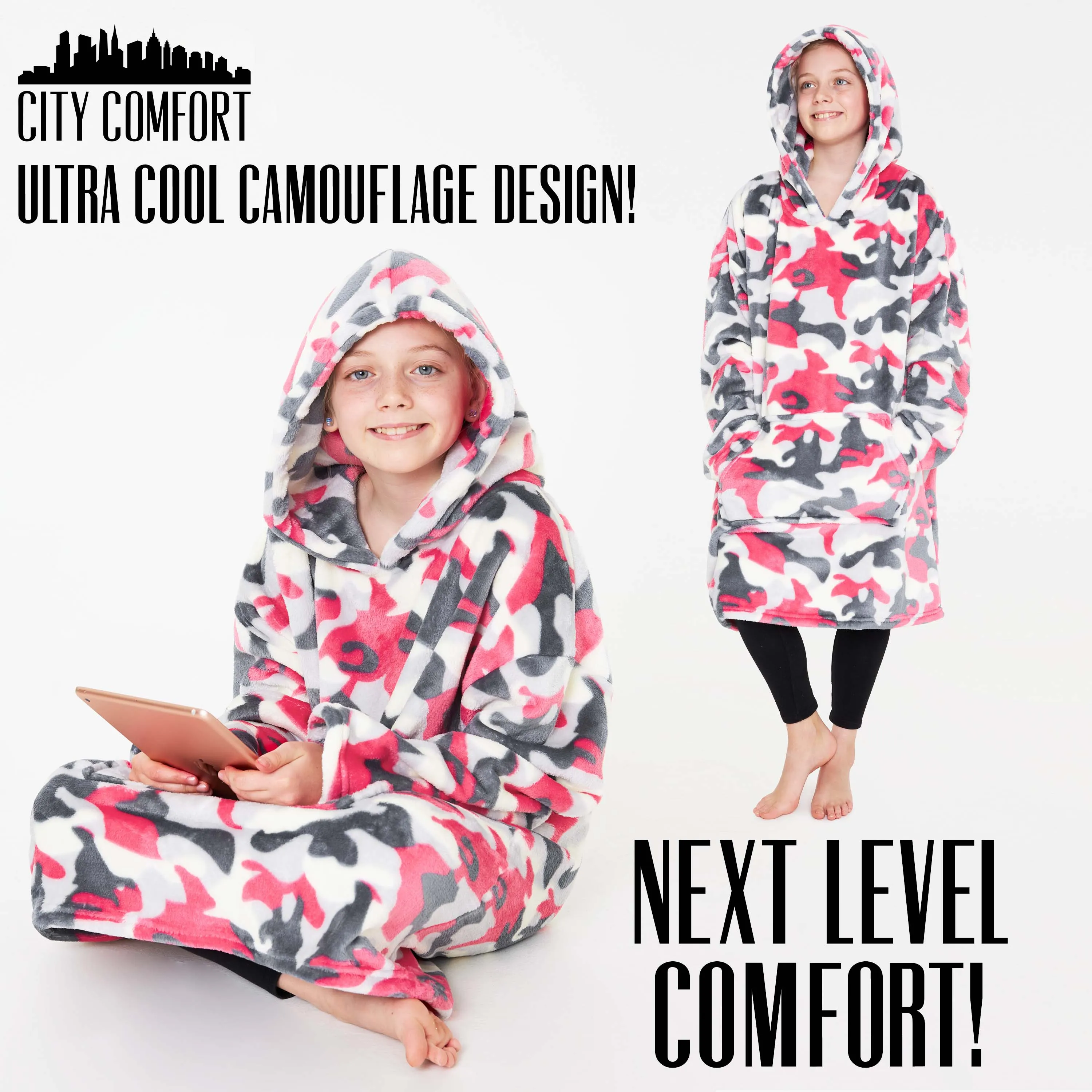 CityComfort Girls Oversized Blanket Hoodie Kids Fleece Fluffy Hoodies