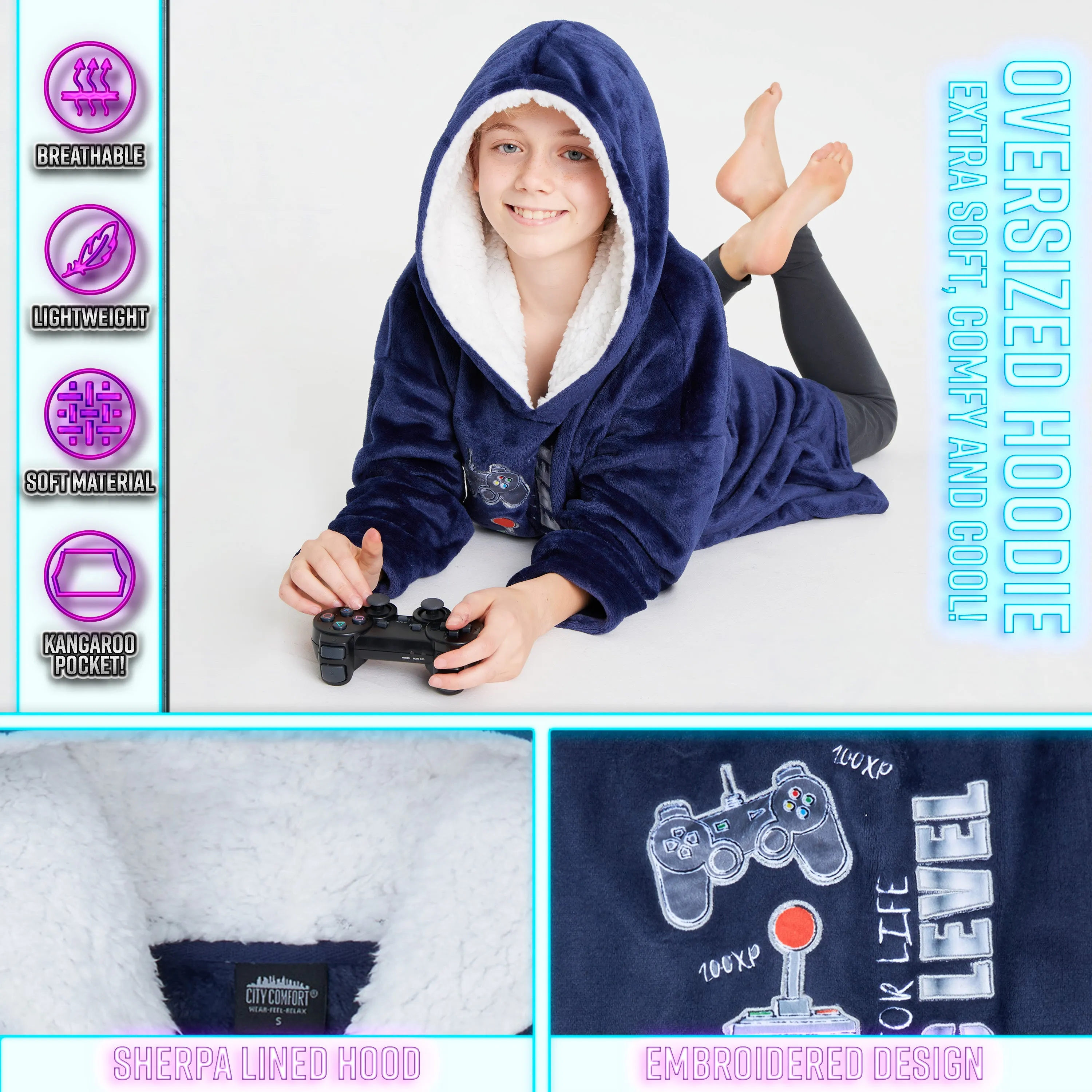 CityComfort Hoodie For Boys, Fleece Oversized Hoodie Blanket