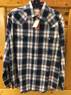 CL03-001-0278-5007-S-Bl/Rd Shirt Roper L/S Summer Blues Plaid Snaps