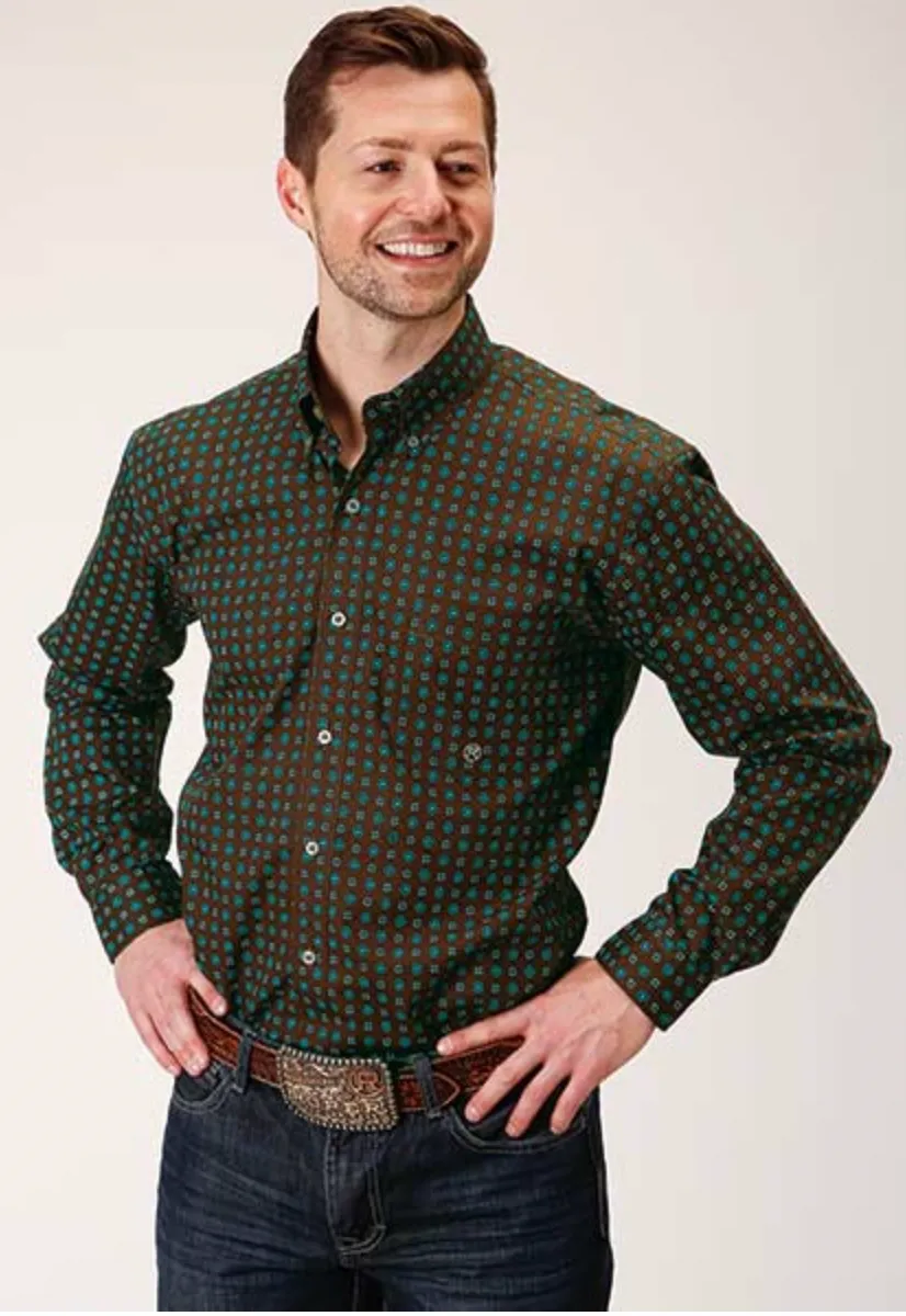 CL03-001-0326-0173 Mens L/S Shirt Roper- Chocolate Agave Foulard