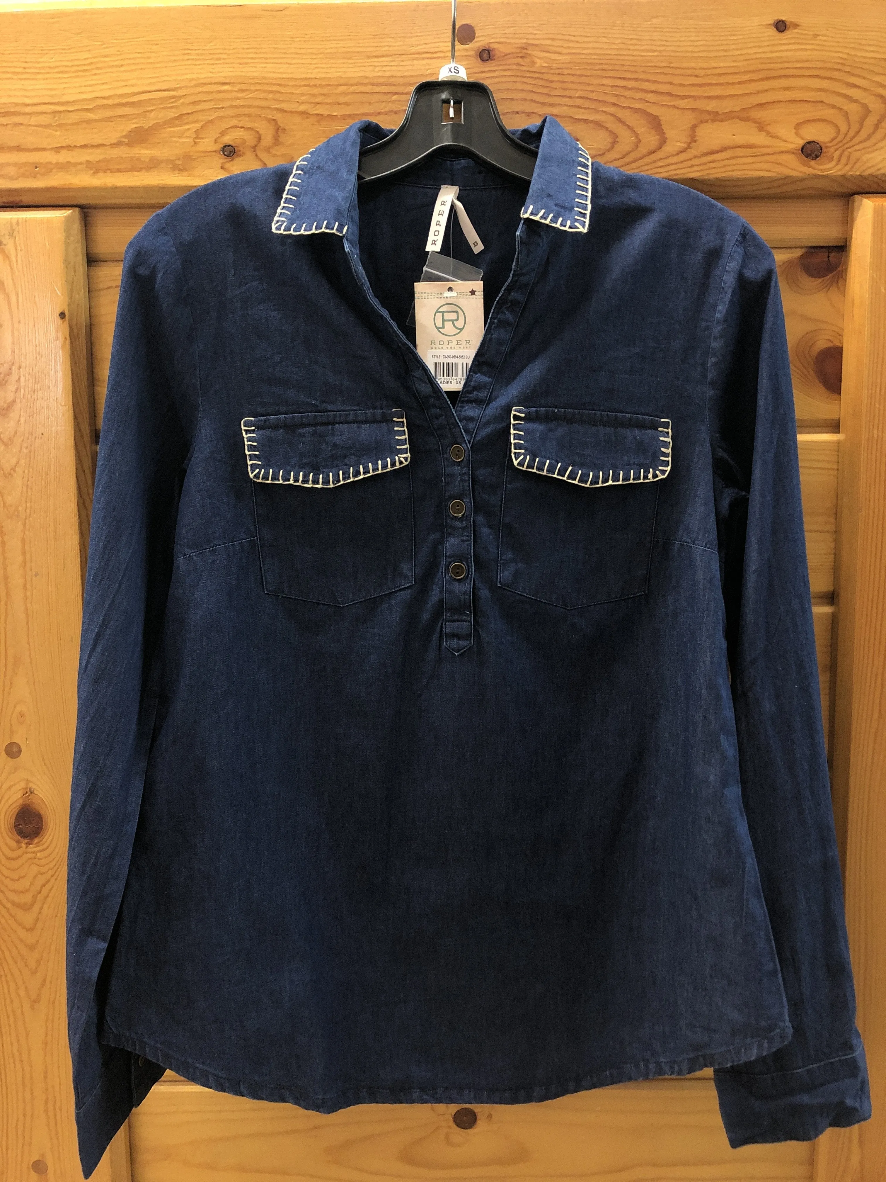CL03-050-0594-5052-M-Denim Ladies Denim Pullover Shirt L/S
