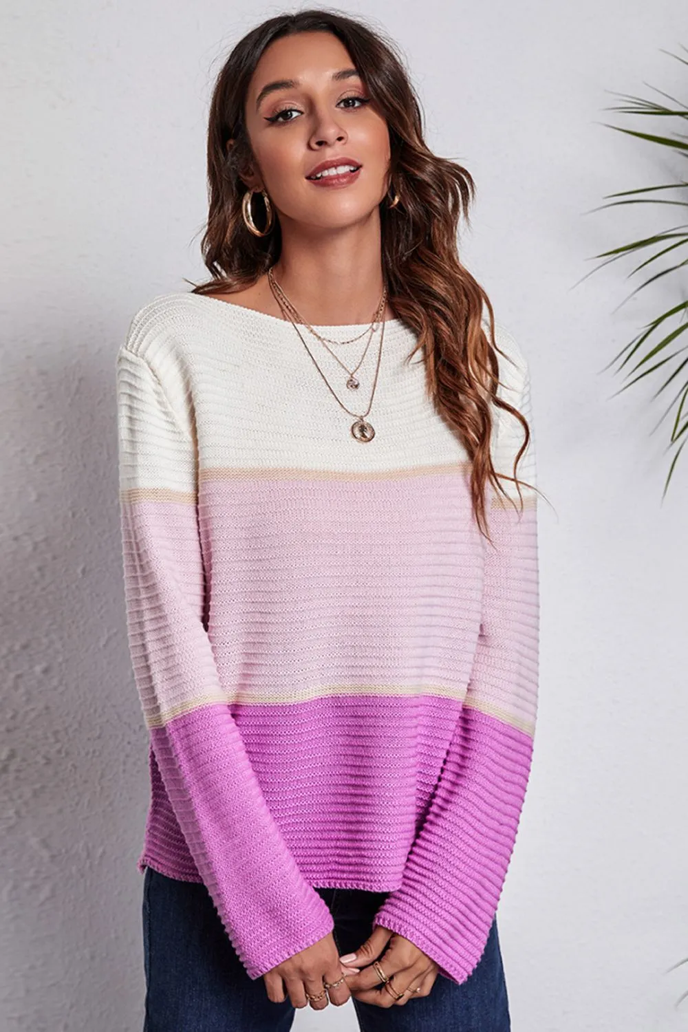 Clarice Color Block Horizontal Ribbing Sweater
