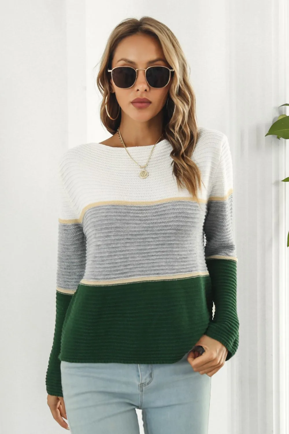 Clarice Color Block Horizontal Ribbing Sweater