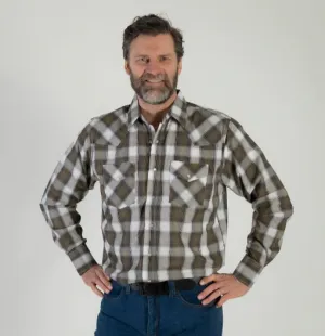 CLI30D02-M-Khaki MWG Mens L/S Snap Shirt -  Plaid