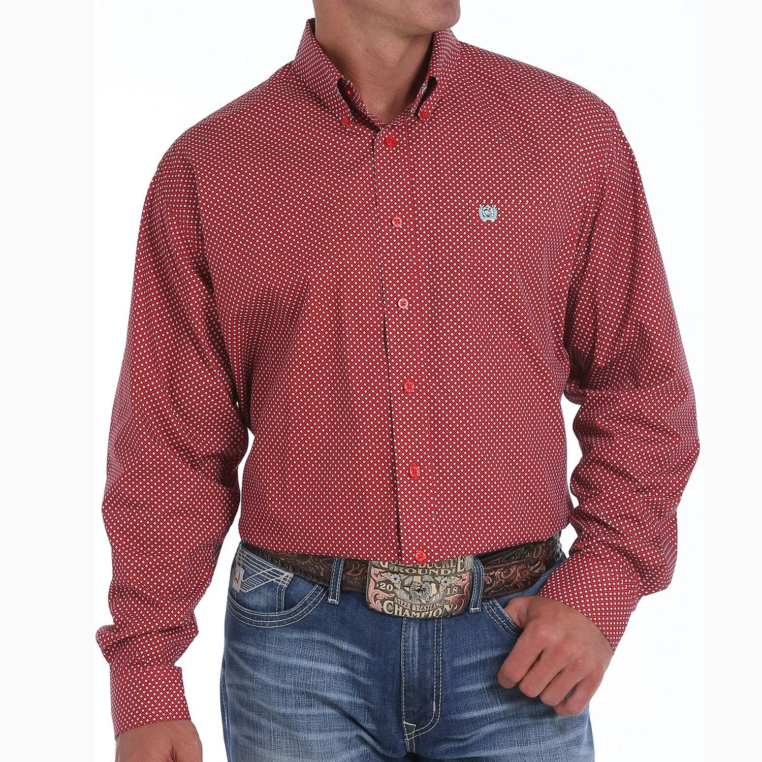 CLMTW1104827-XL-Red Cinch L/S Diamond Print Tencel