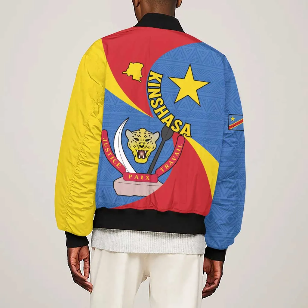 Congo-Kinshasa Independence Day Sleeve Zip Bomber Jacket Coat Of Arms - African Pattern LT15