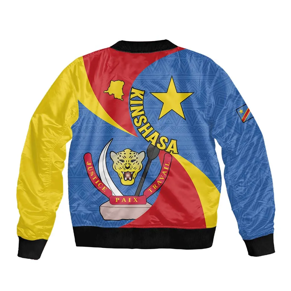Congo-Kinshasa Independence Day Sleeve Zip Bomber Jacket Coat Of Arms - African Pattern LT15
