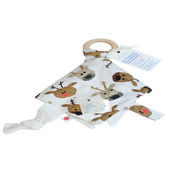 cosy care soft soother & maple wooden teething ring - oh deer