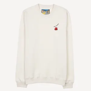 Crewneck Pullover Sweatshirt with Embroidered Icon - White Onyx / Tako Tuesdays