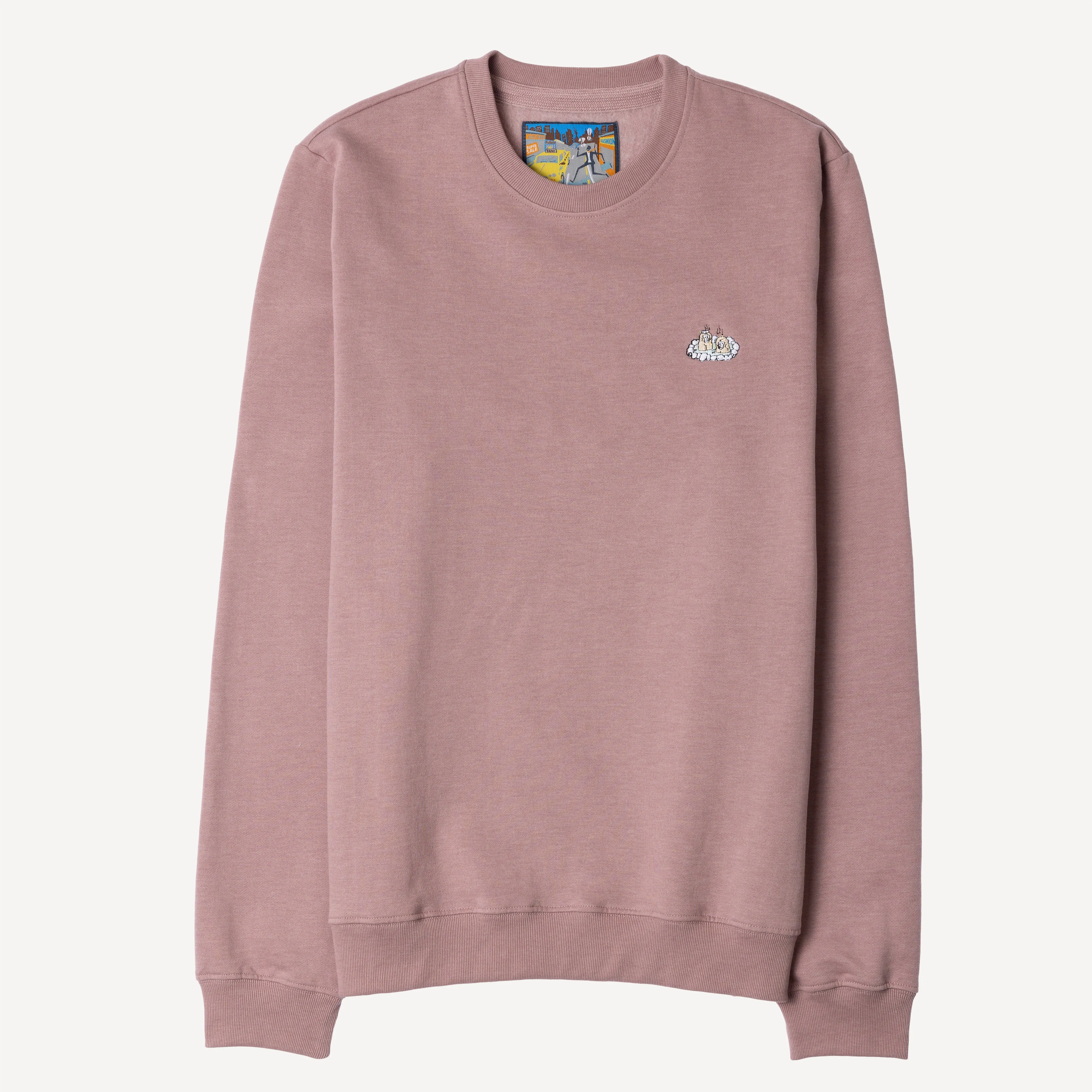 Crewneck Pullover Sweatshirt with Embroidered Icon - Woodrose / Hot Spring Snow Monkey
