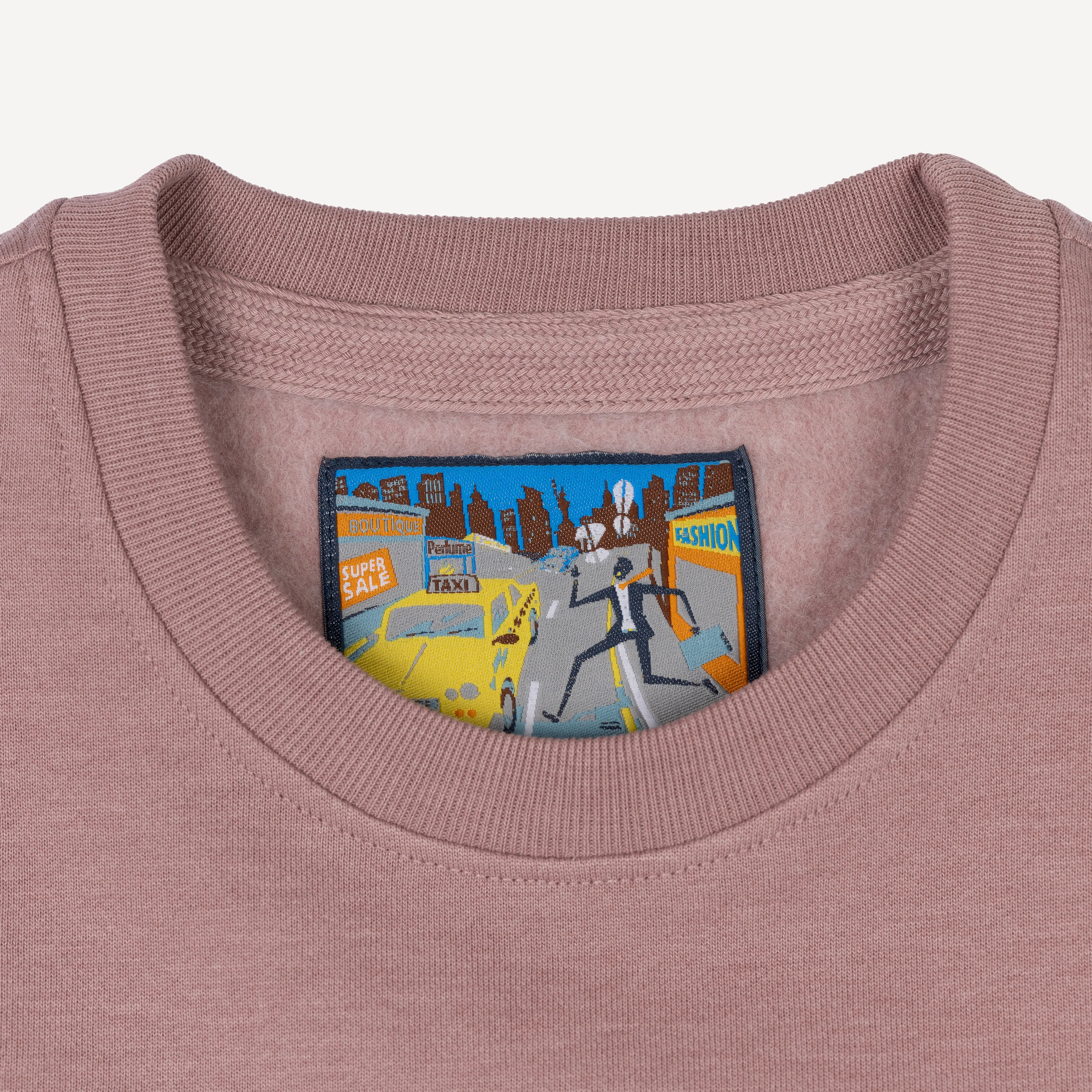 Crewneck Pullover Sweatshirt with Embroidered Icon - Woodrose / Hot Spring Snow Monkey