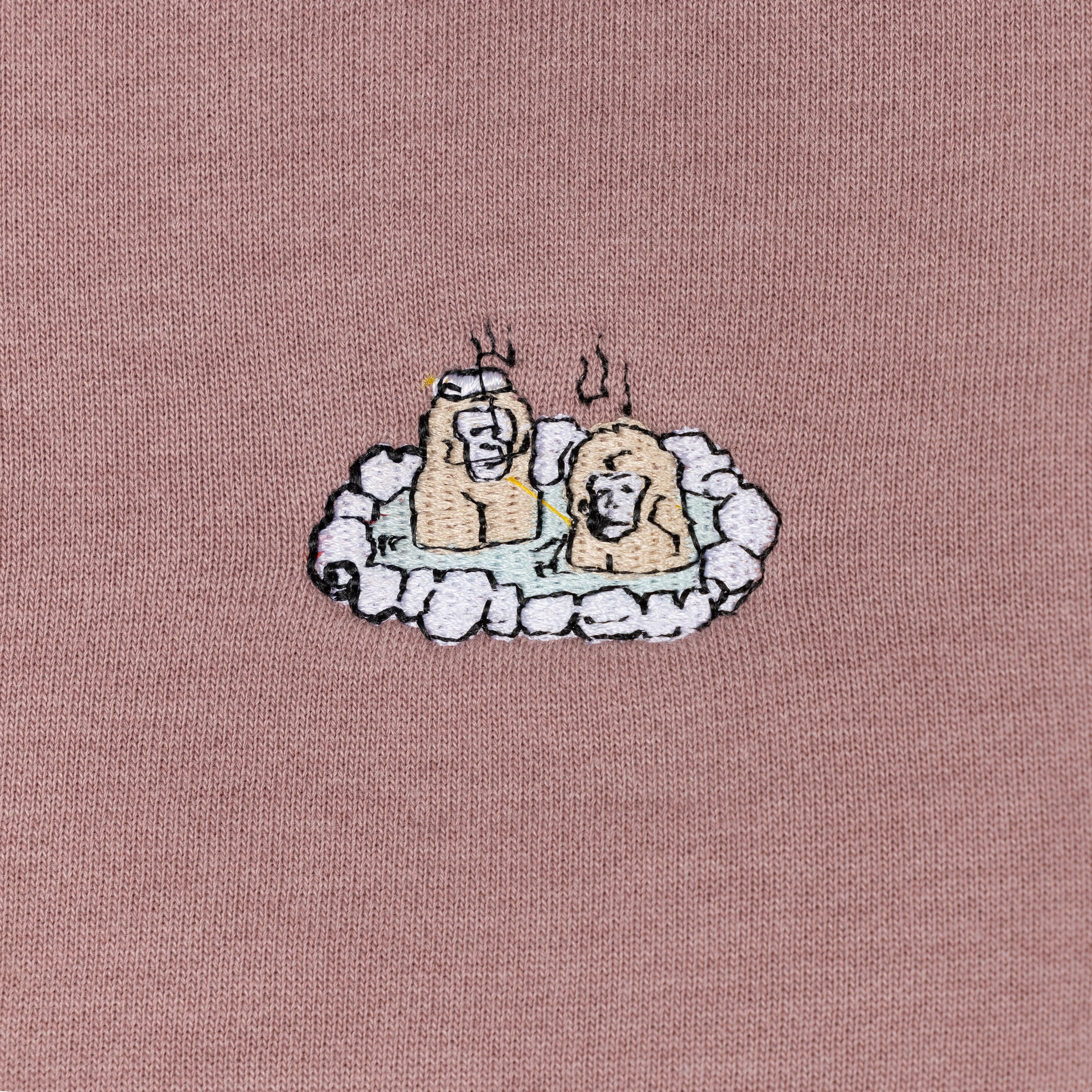 Crewneck Pullover Sweatshirt with Embroidered Icon - Woodrose / Hot Spring Snow Monkey