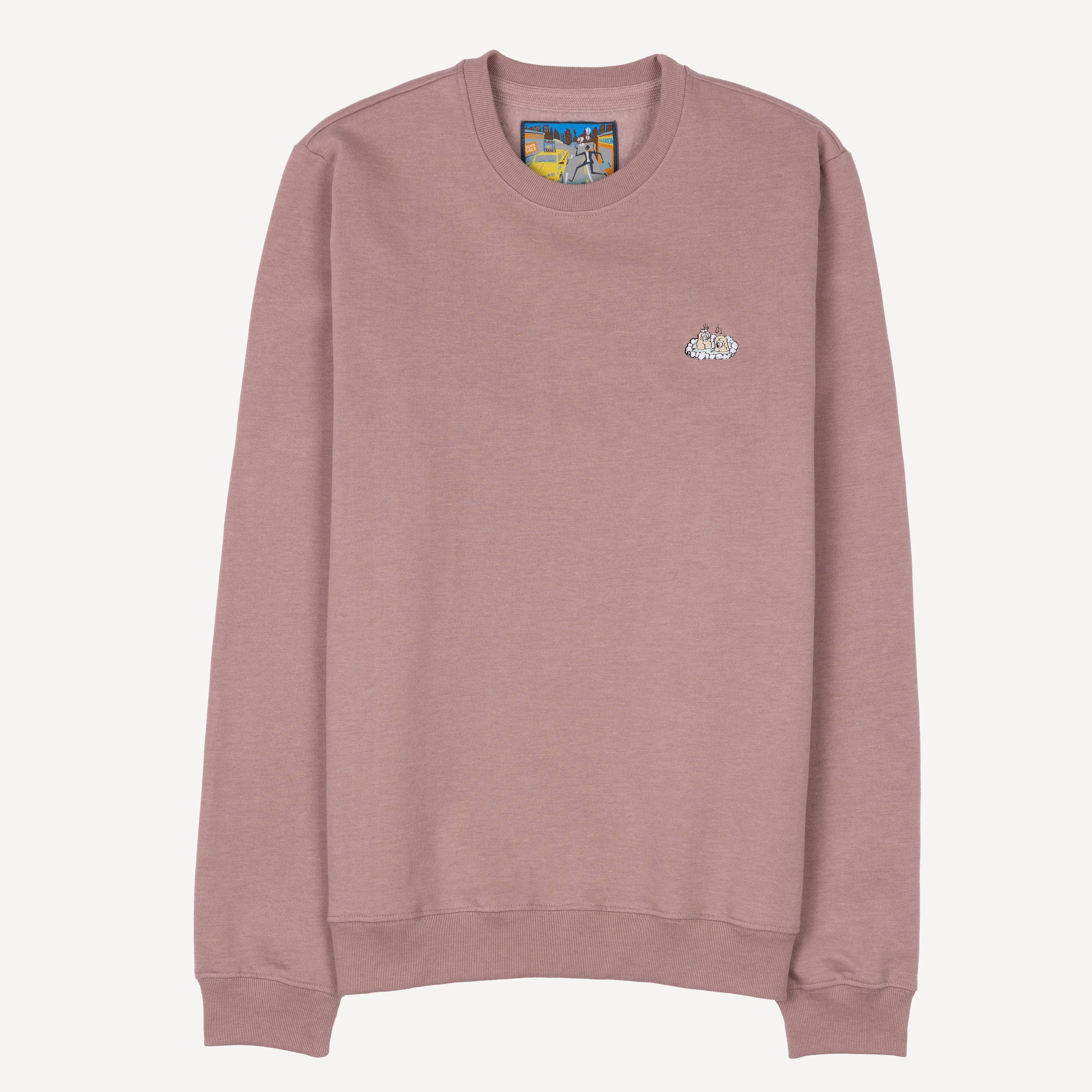Crewneck Pullover Sweatshirt with Embroidered Icon - Woodrose / Hot Spring Snow Monkey