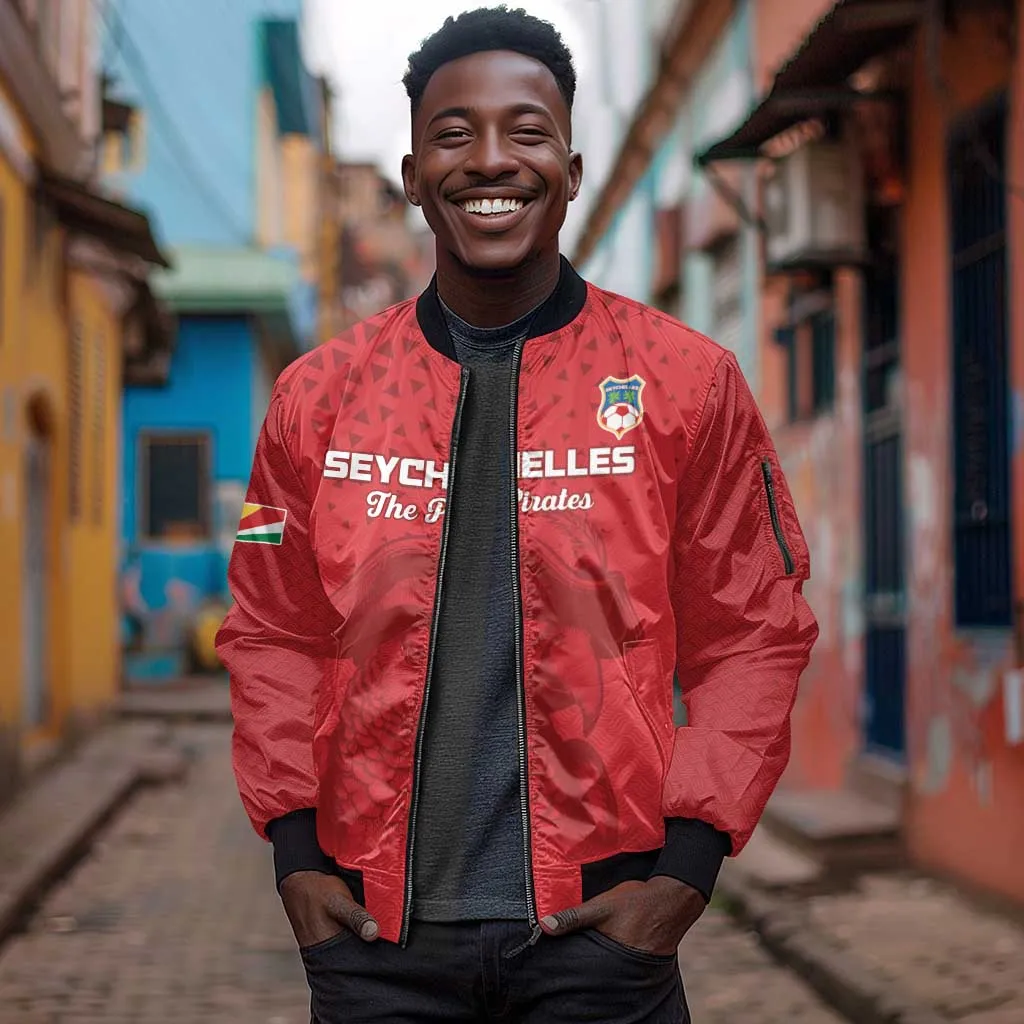 Custom Afro Seychelles Football Sleeve Zip Bomber Jacket Pirate Parrot LT15