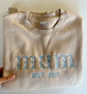 Custom Embroidered Sweater Mum Floral Letters