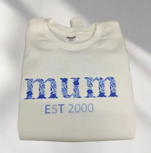 Custom Embroidered Sweater Mum Floral Letters