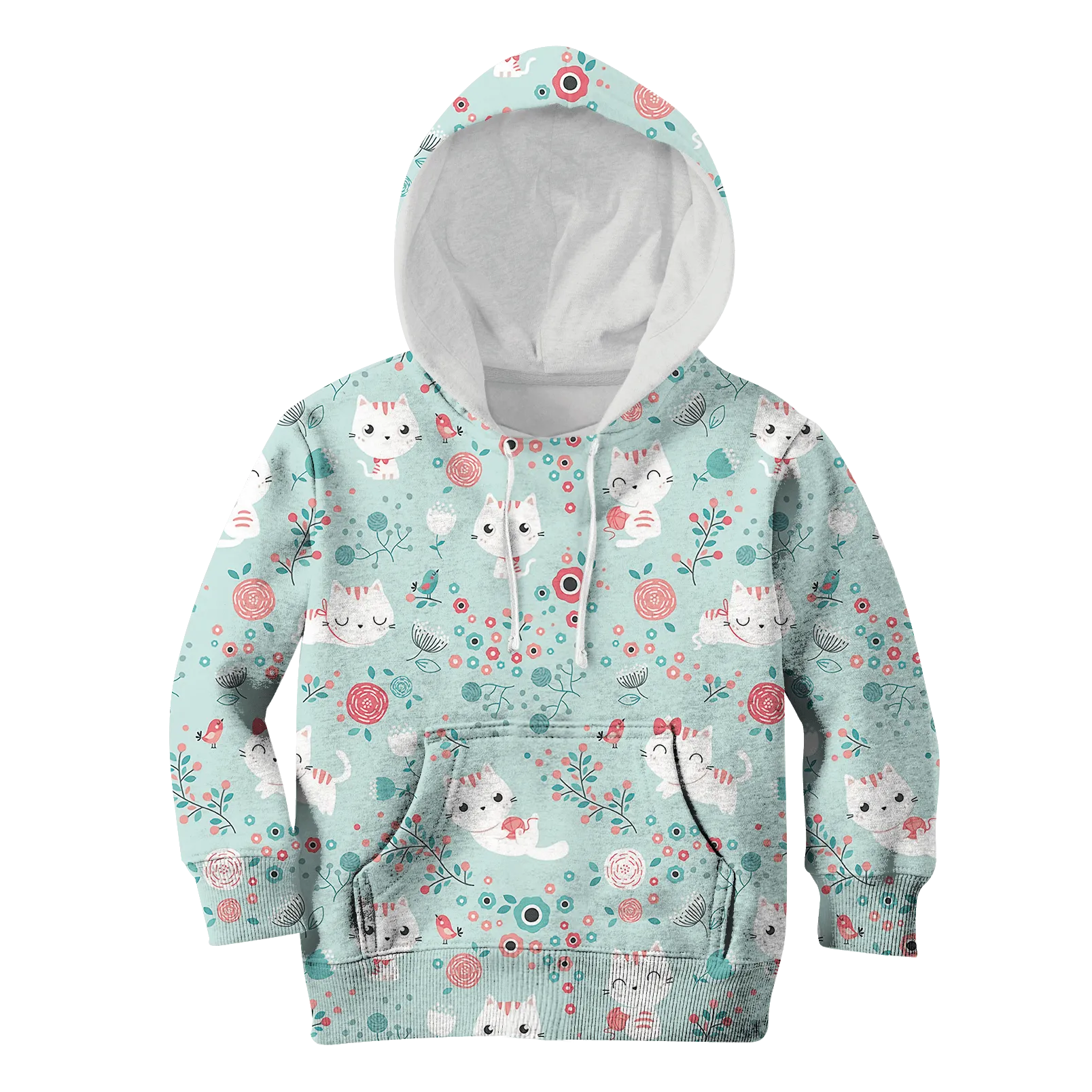 cute cats and birds Kid Custom Cosplay Hoodies T-shirt Apparel
