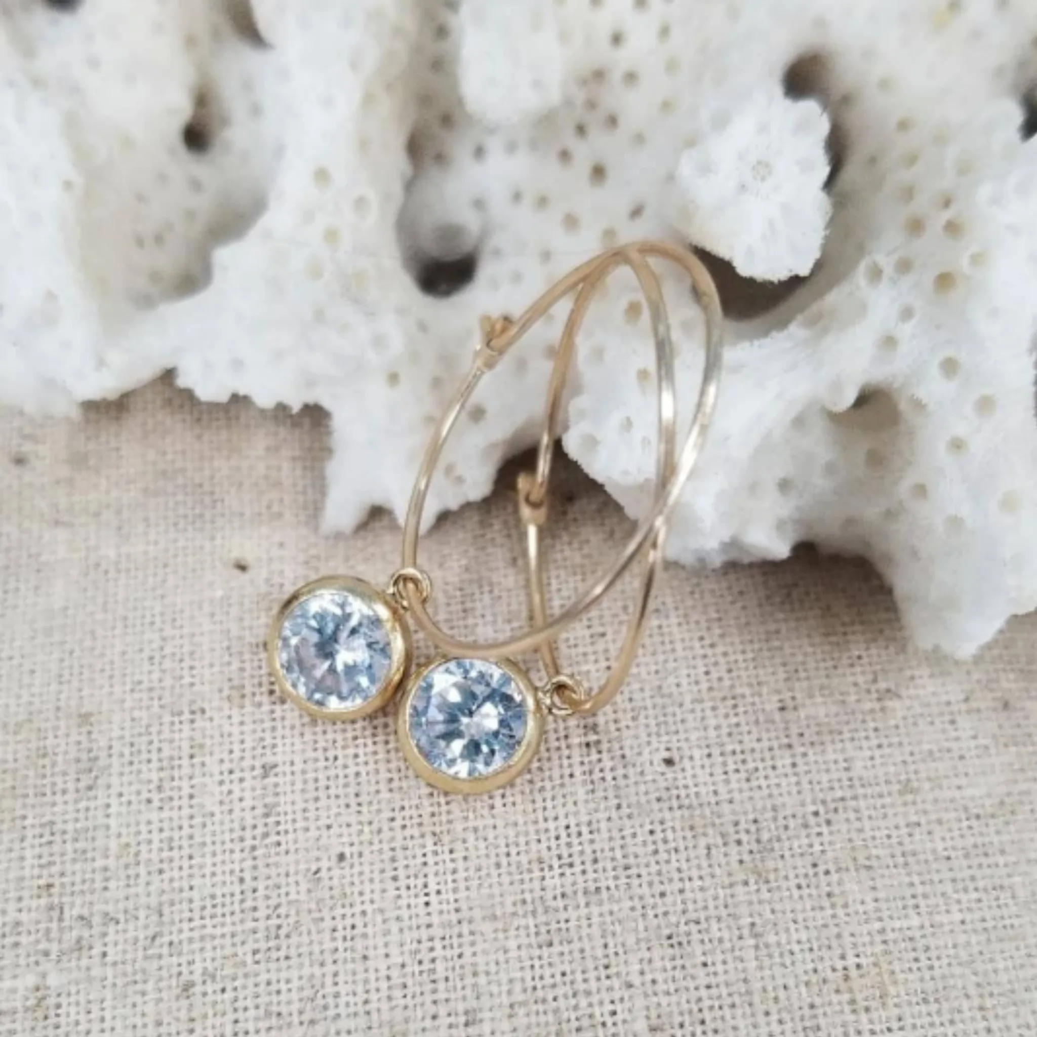 CZ Diamond Drop or Herkimer Diamond Hoop Earrings - Sterling, Gold, or Rose Gold