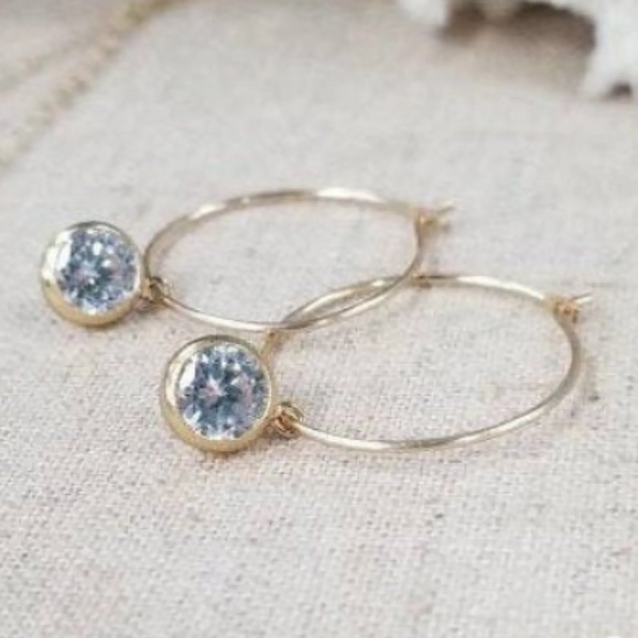 CZ Diamond Drop or Herkimer Diamond Hoop Earrings - Sterling, Gold, or Rose Gold