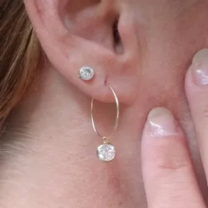 CZ Diamond Drop or Herkimer Diamond Hoop Earrings - Sterling, Gold, or Rose Gold