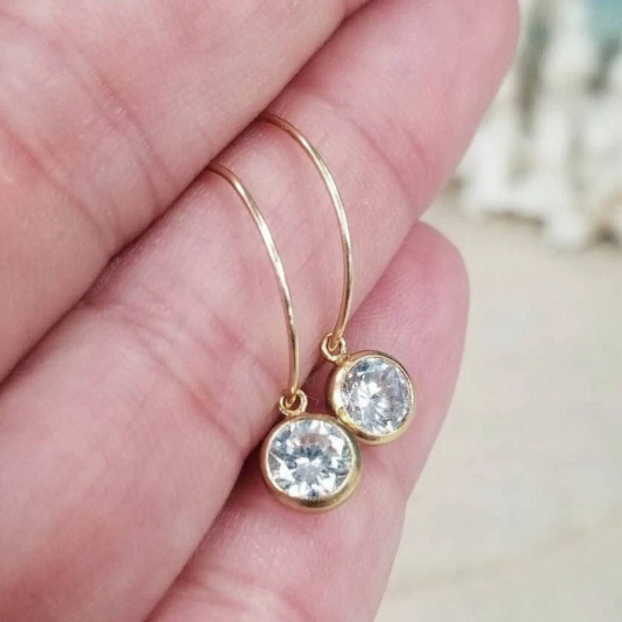 CZ Diamond Drop or Herkimer Diamond Hoop Earrings - Sterling, Gold, or Rose Gold