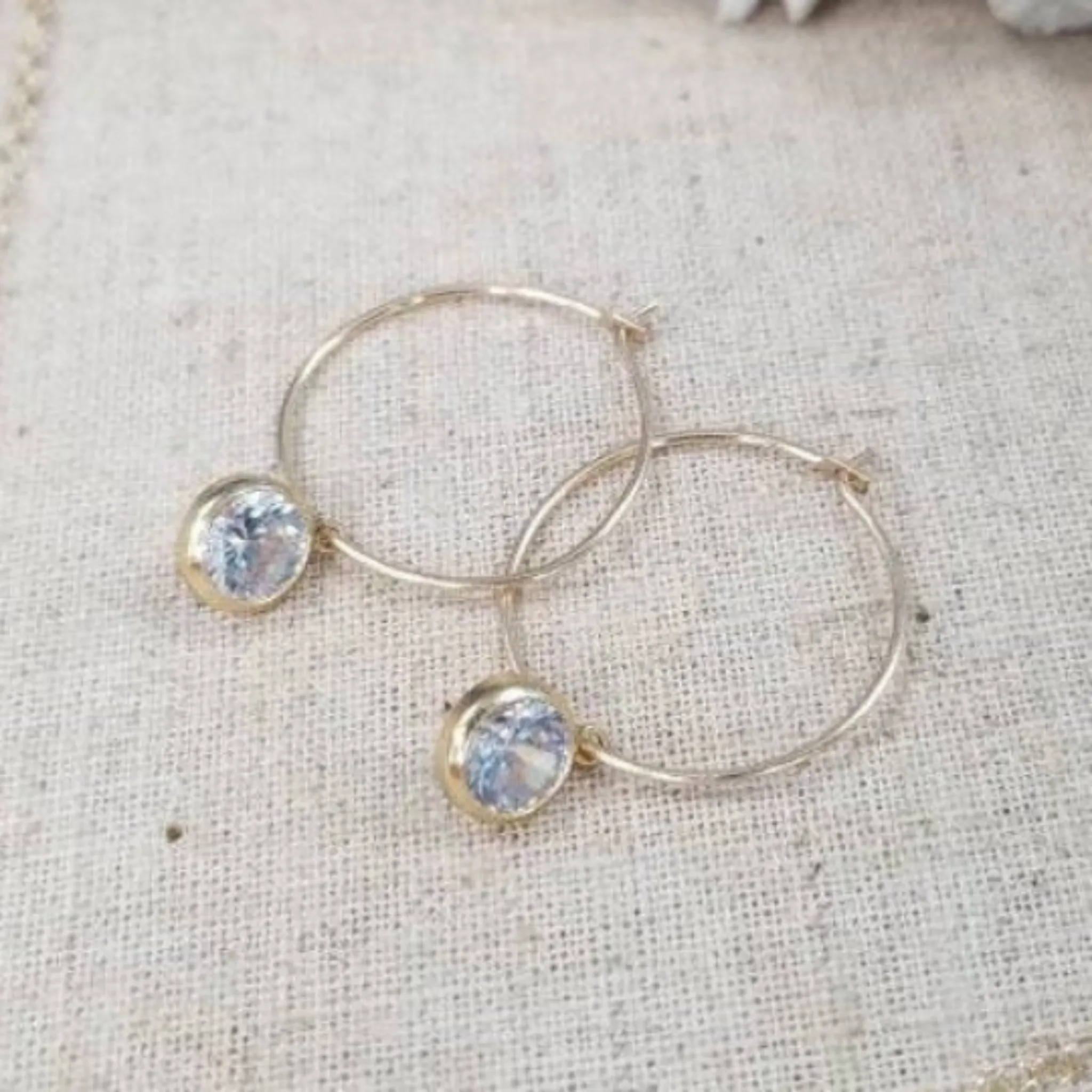 CZ Diamond Drop or Herkimer Diamond Hoop Earrings - Sterling, Gold, or Rose Gold