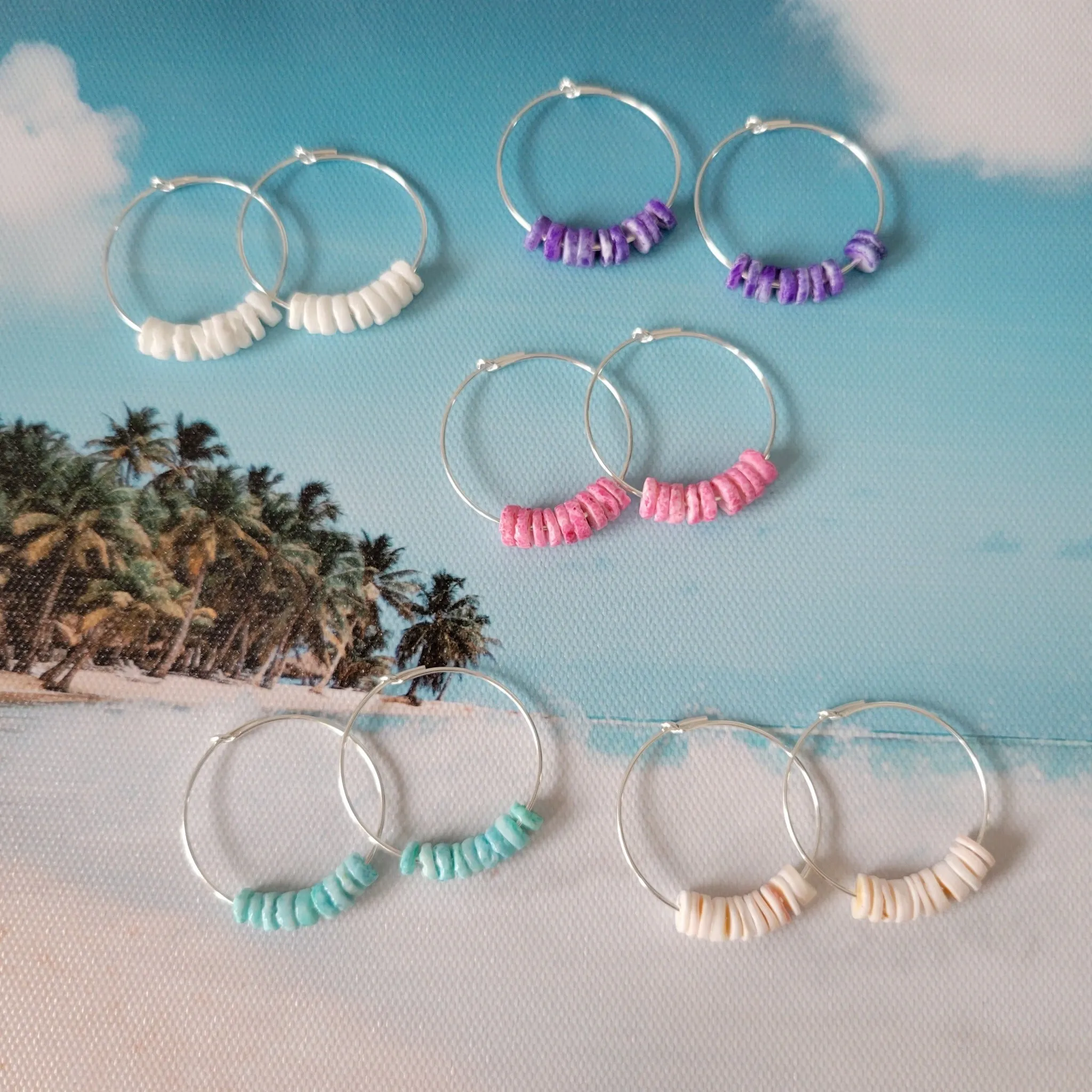 Dainty Heishi Shell Hoop Earrings - Sterling, Gold, or Rose Gold