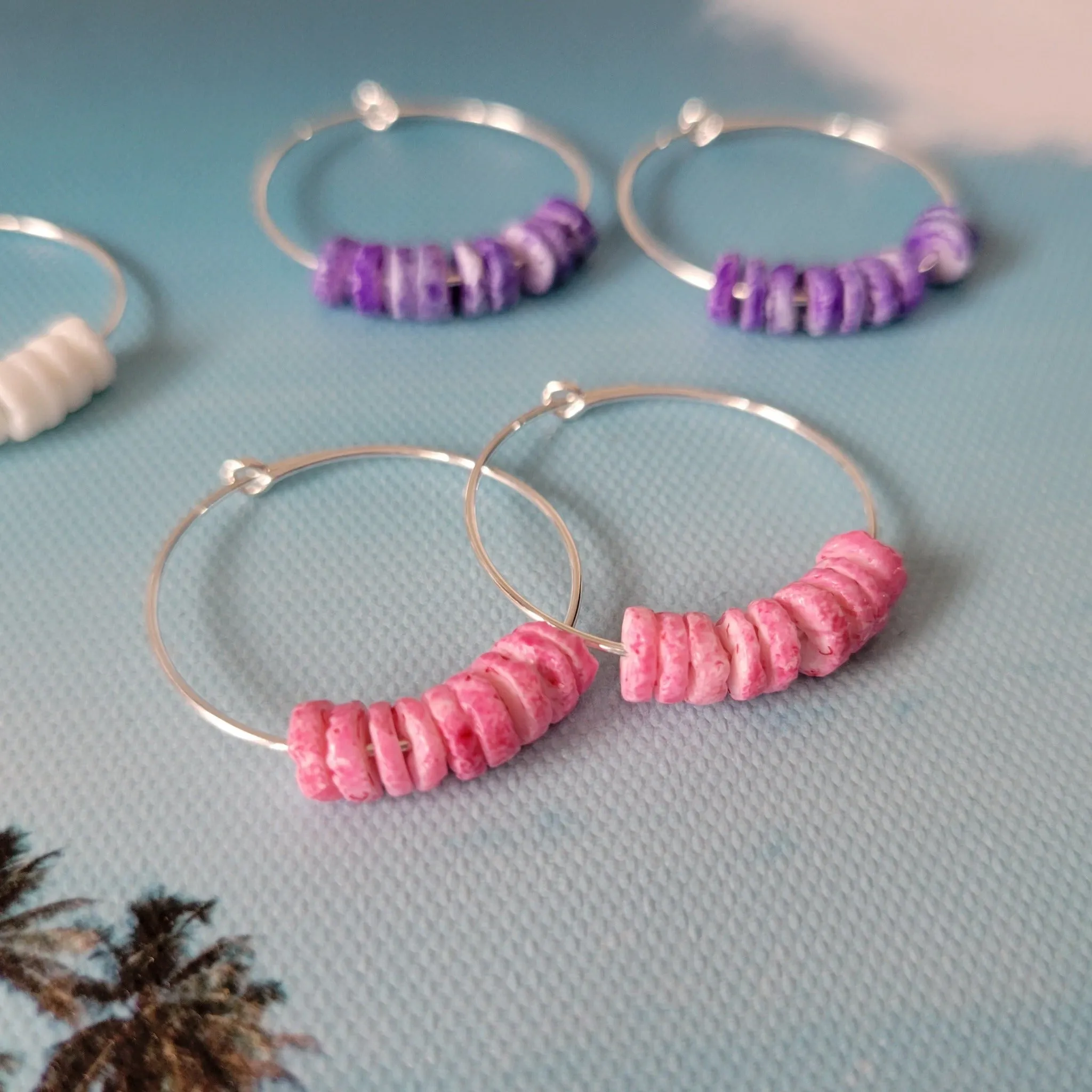 Dainty Heishi Shell Hoop Earrings - Sterling, Gold, or Rose Gold