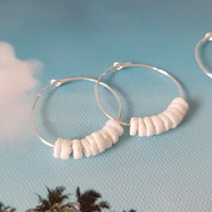 Dainty Heishi Shell Hoop Earrings - Sterling, Gold, or Rose Gold