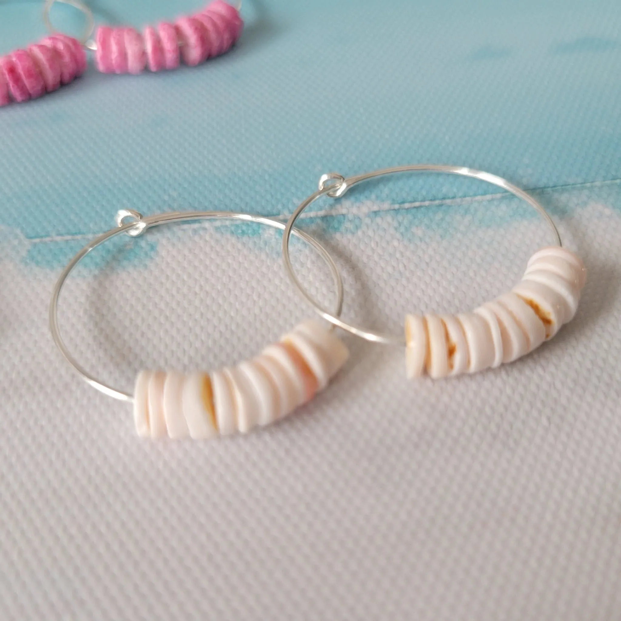 Dainty Heishi Shell Hoop Earrings - Sterling, Gold, or Rose Gold
