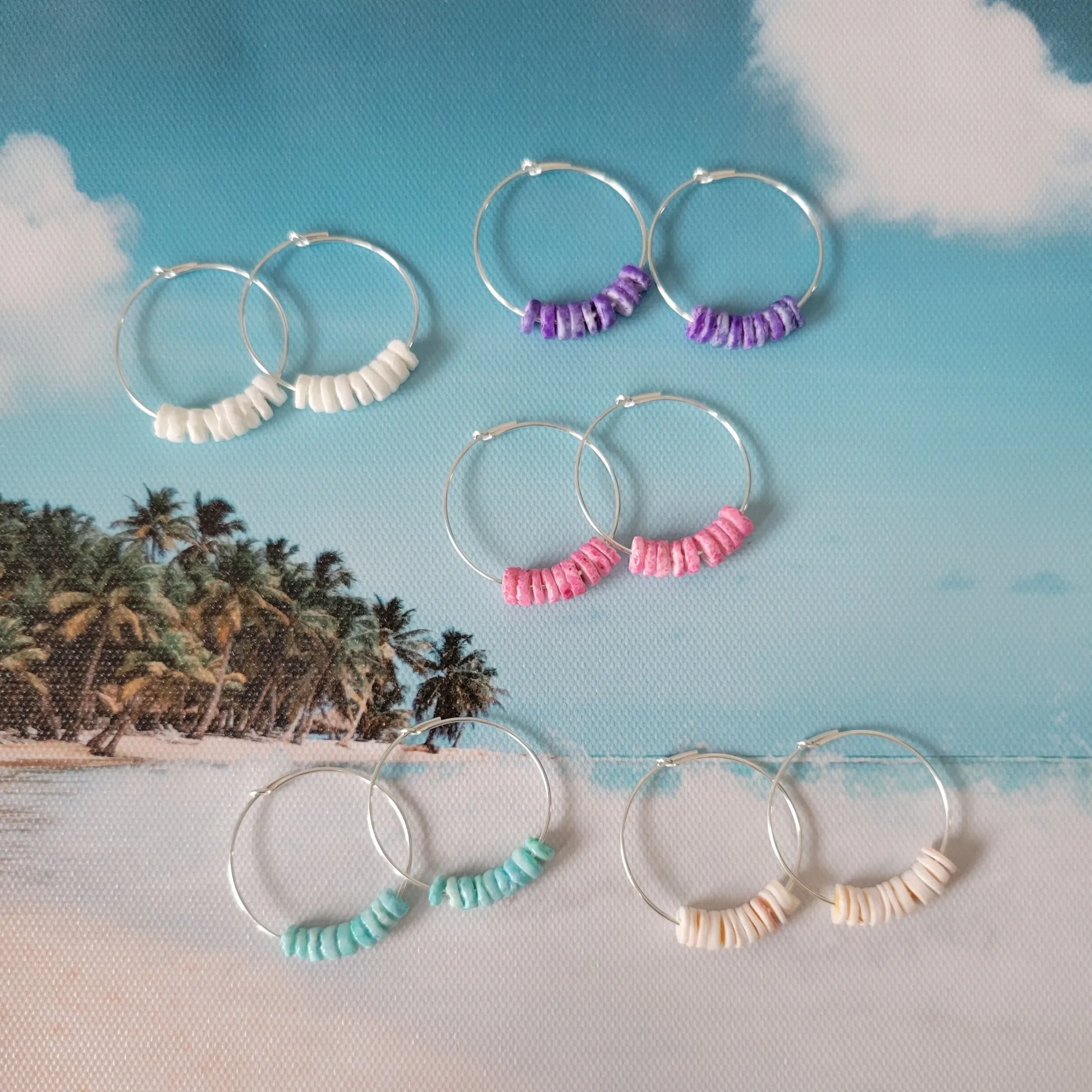 Dainty Heishi Shell Hoop Earrings - Sterling, Gold, or Rose Gold