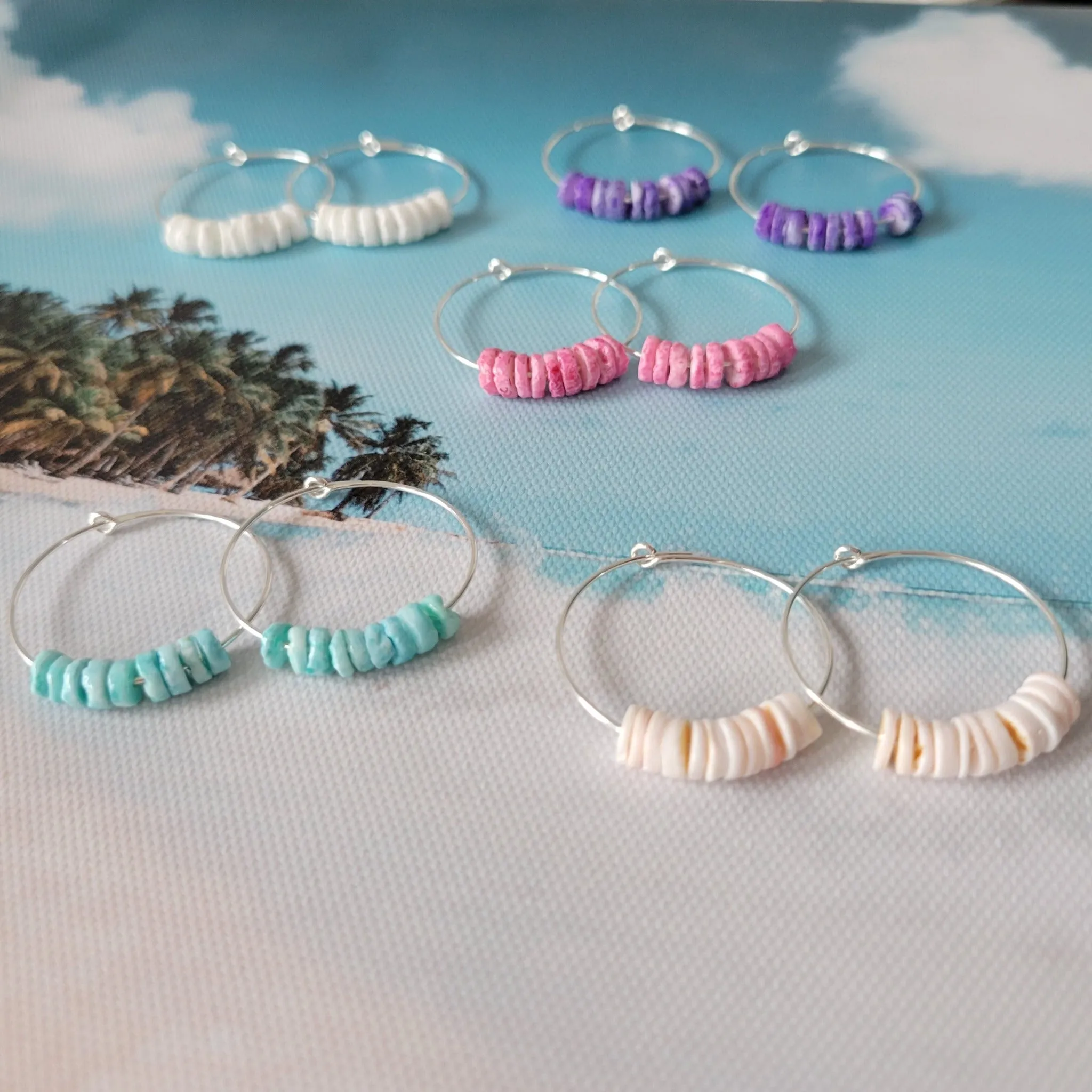 Dainty Heishi Shell Hoop Earrings - Sterling, Gold, or Rose Gold