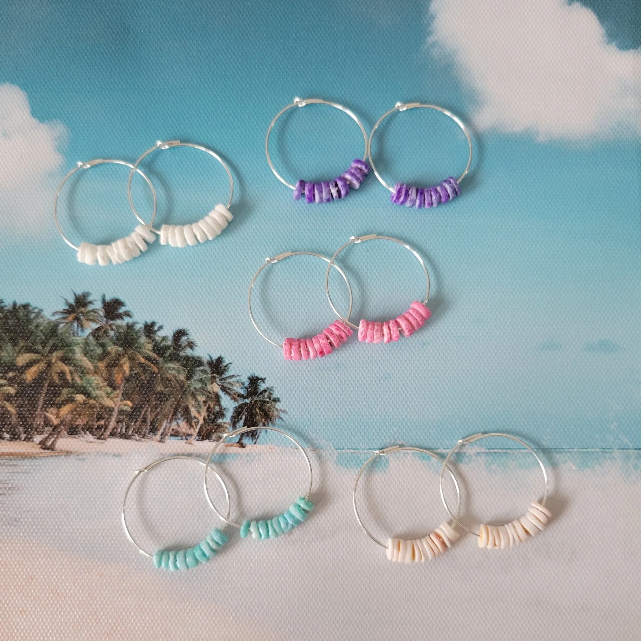 Dainty Heishi Shell Hoop Earrings - Sterling, Gold, or Rose Gold
