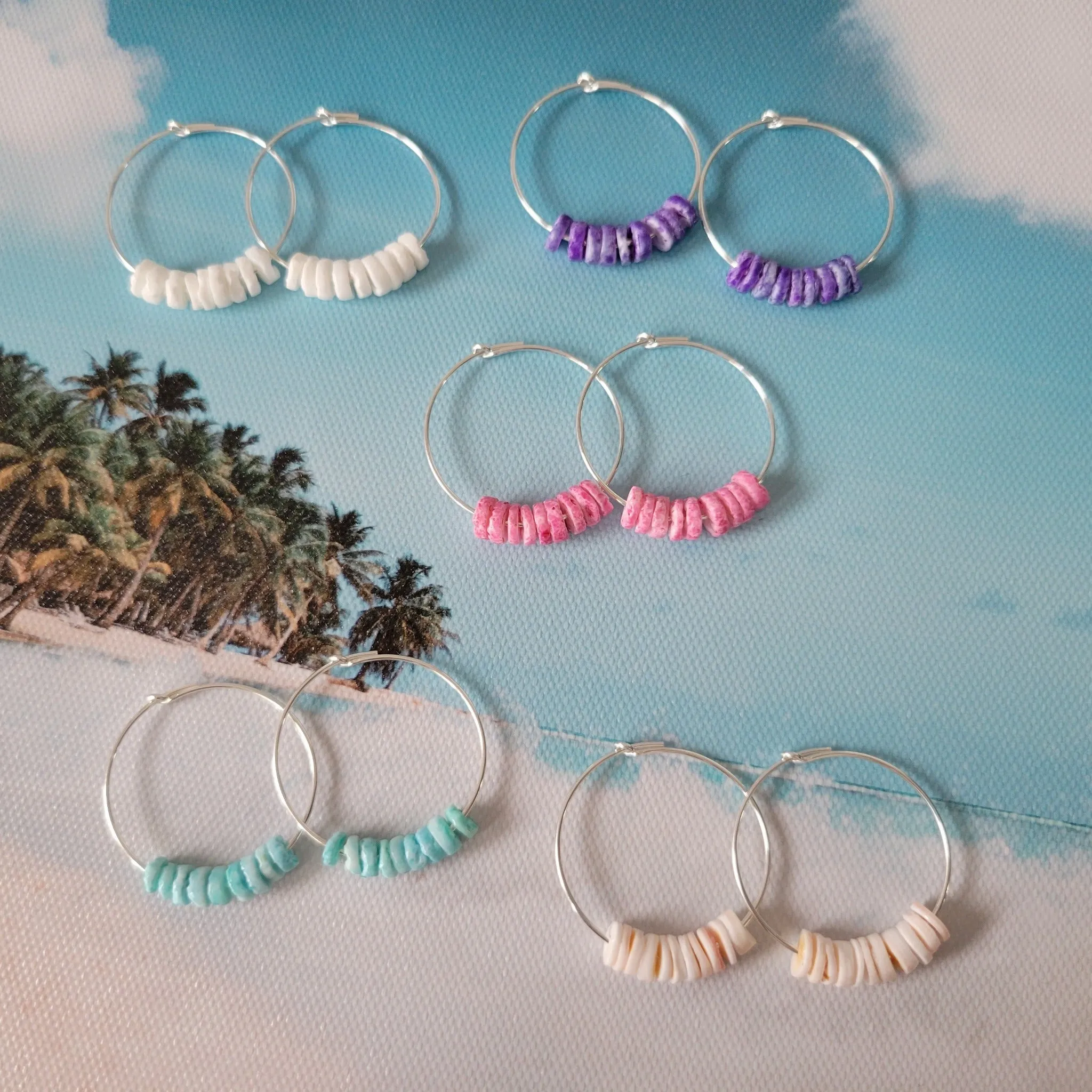 Dainty Heishi Shell Hoop Earrings - Sterling, Gold, or Rose Gold
