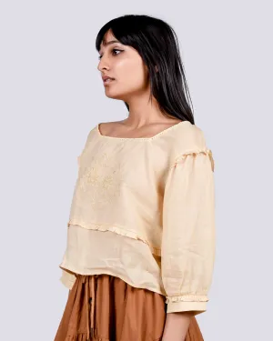 Daphne linen top in oatmeal