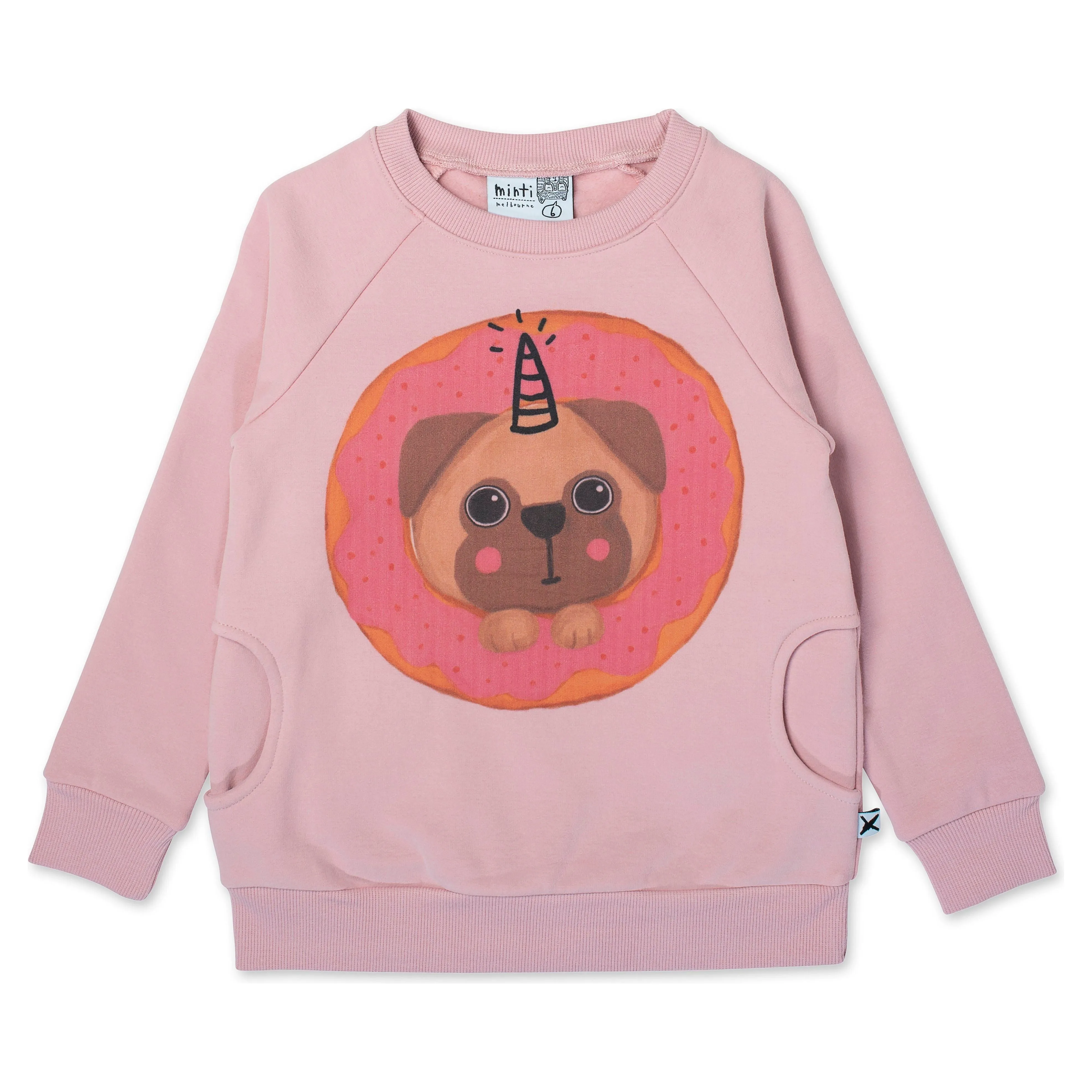 Donut Pug Furry Crew - Muted Pink