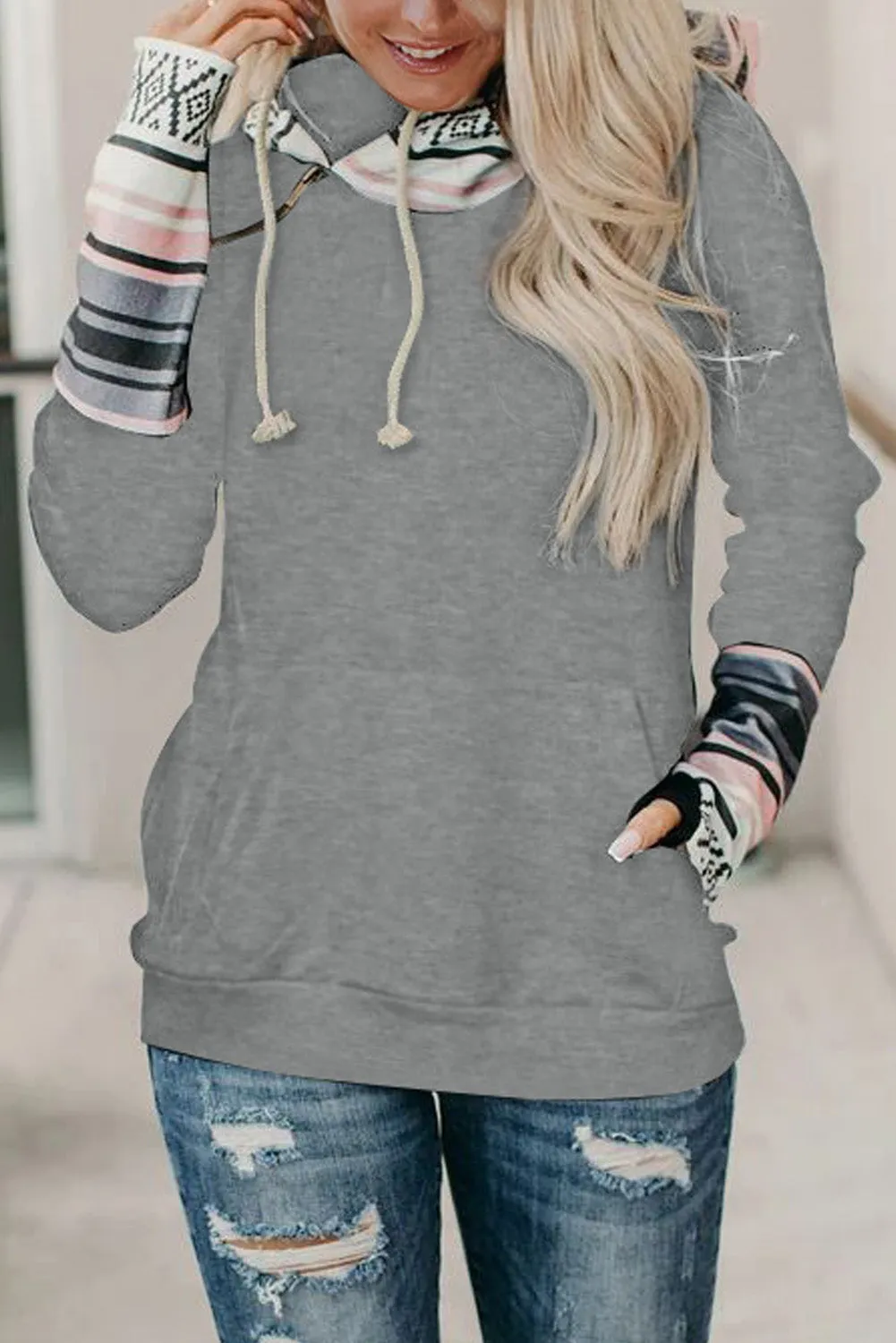 Double Hoods Thumb Hole Hoodie