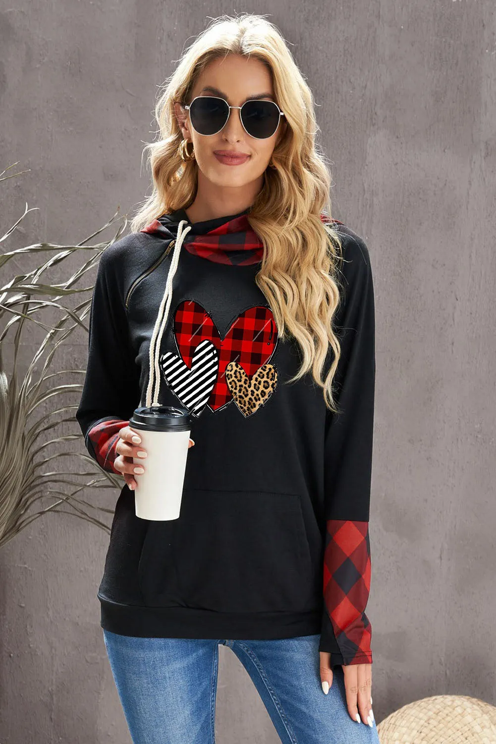 Double Hoods Thumb Hole Hoodie