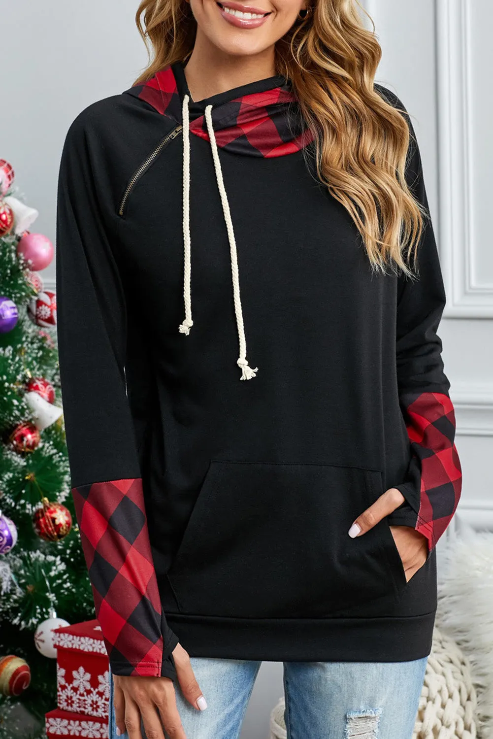 Double Hoods Thumb Hole Hoodie