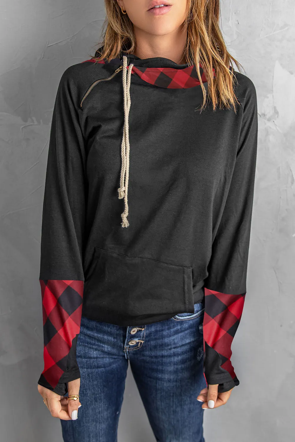 Double Hoods Thumb Hole Hoodie