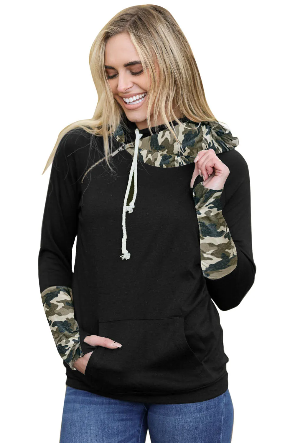 Double Hoods Thumb Hole Hoodie