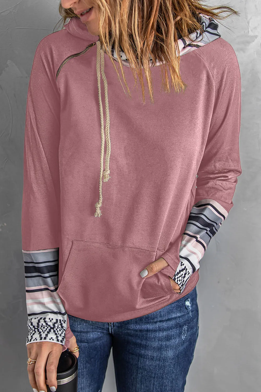 Double Hoods Thumb Hole Hoodie